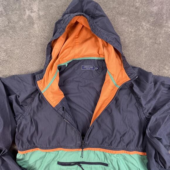 Vineyard Vines Anorak Pullover Mens Medium Navy Teal Hooded Half Zip Colorblock - Picture 6 of 12